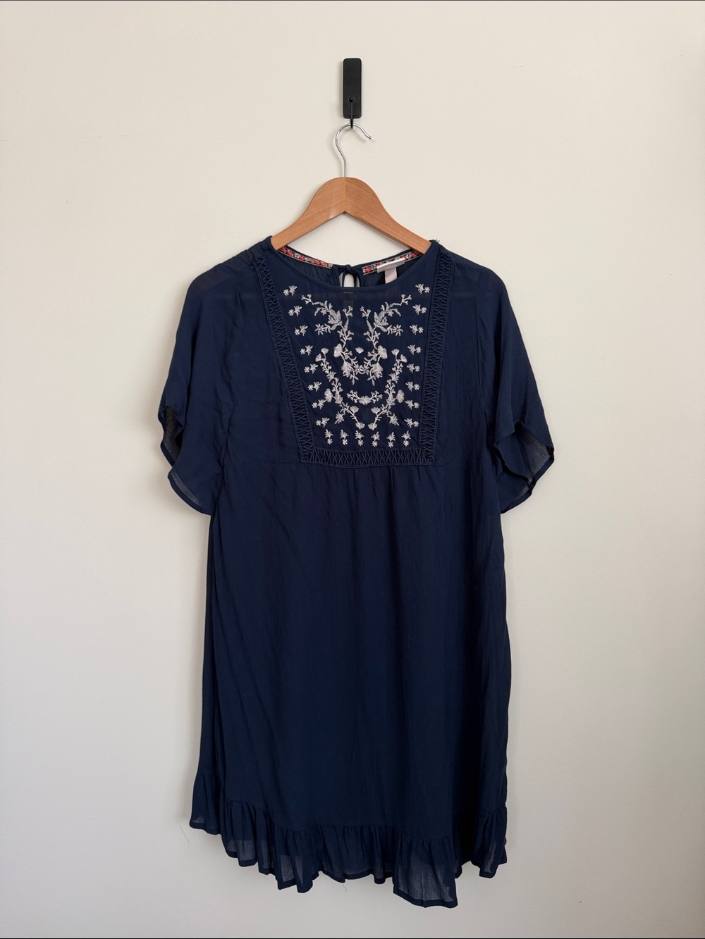 Knox Rose Navy Tunic with White Floral Embroidery